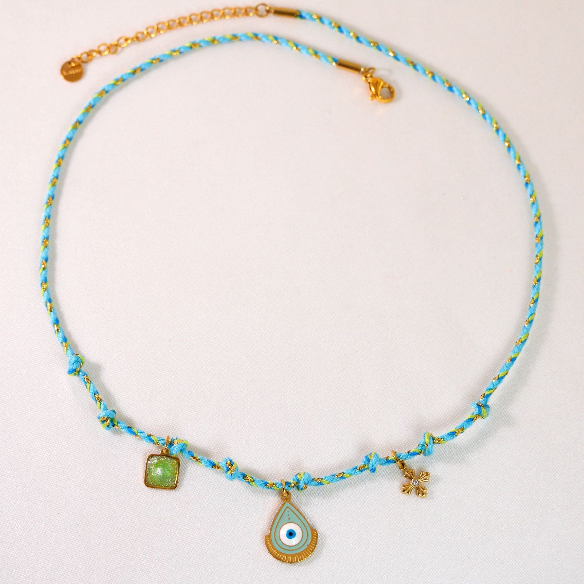 Wholesale Handmade Colorful Rope-Braided Titanium Steel Necklace with Multi-Pendant and Natural Stone,  Boutique Resale Jewelry Accessory