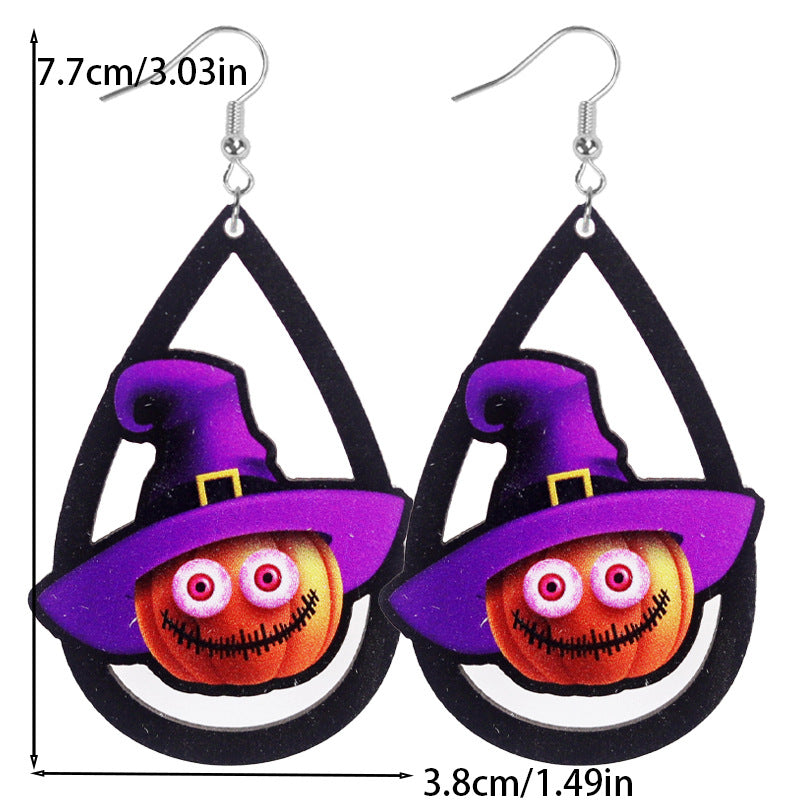 Wholesale Halloween BOO Bat Ghost Spider Web Wood Earrings ACC-ES-WeiAn001