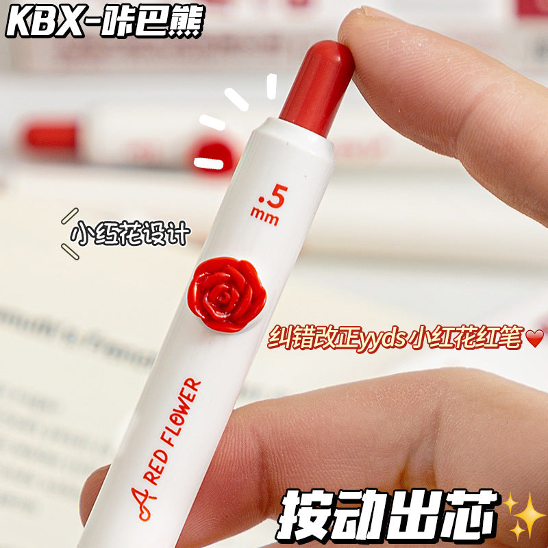 Wholesale Little Red Flower Patch Pocket Pen  Red Core Press Gel Pen