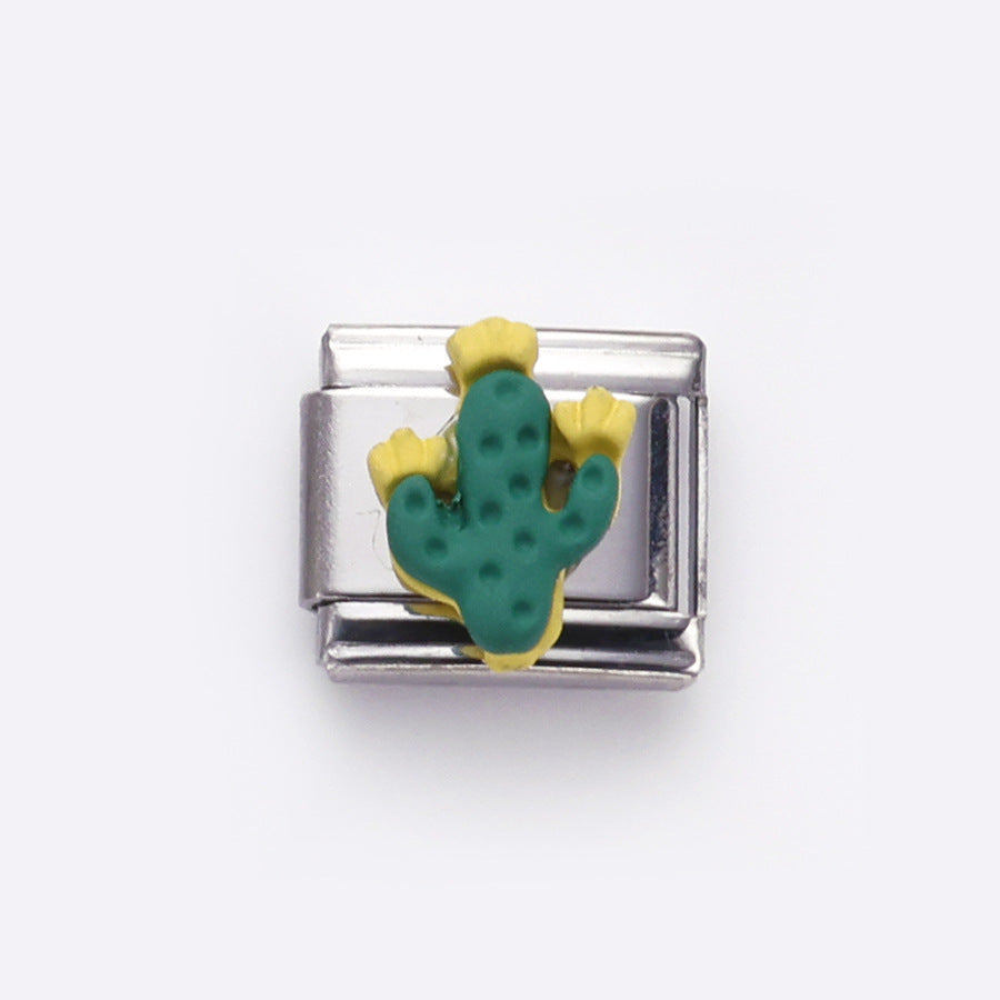 Wholesale 10pcs Italian Charm Bracelet 9mm DIY Splicing Flower Fruit Rainbow Series Stainless Steel Composable Bracelet