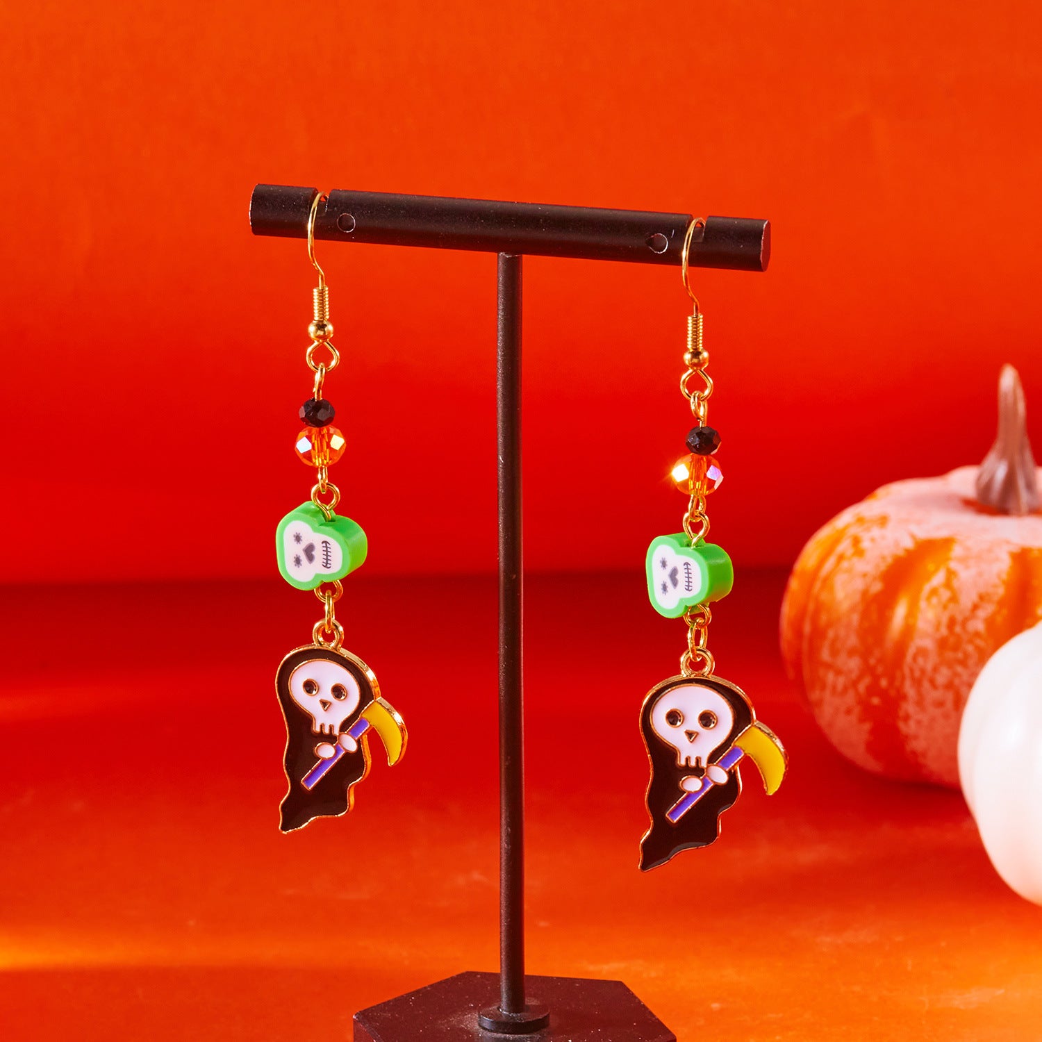 Wholesale  cartoon funny expression diamond ghost pendant earrings