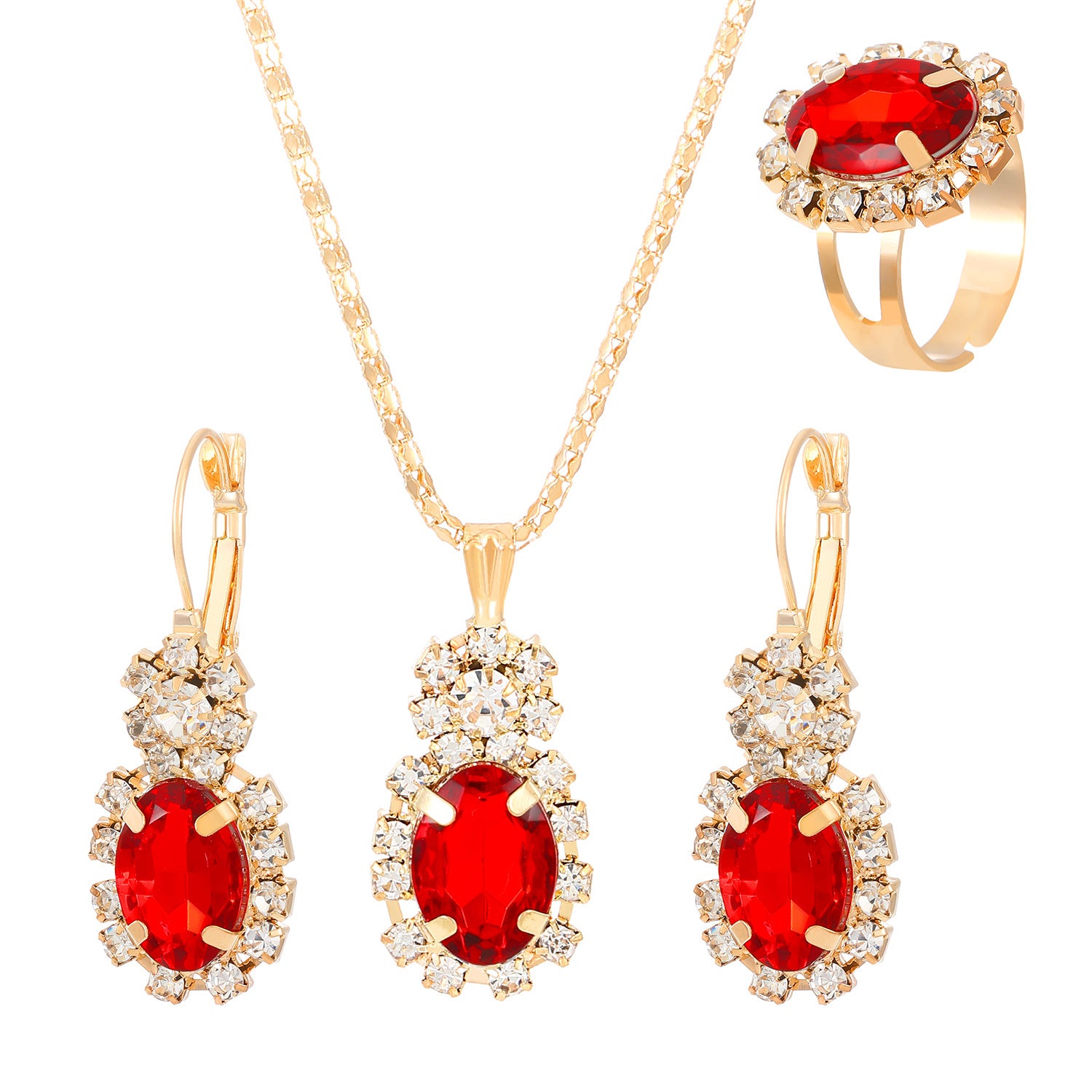 Wholesale Colorful rhinestone necklace earrings and ring set