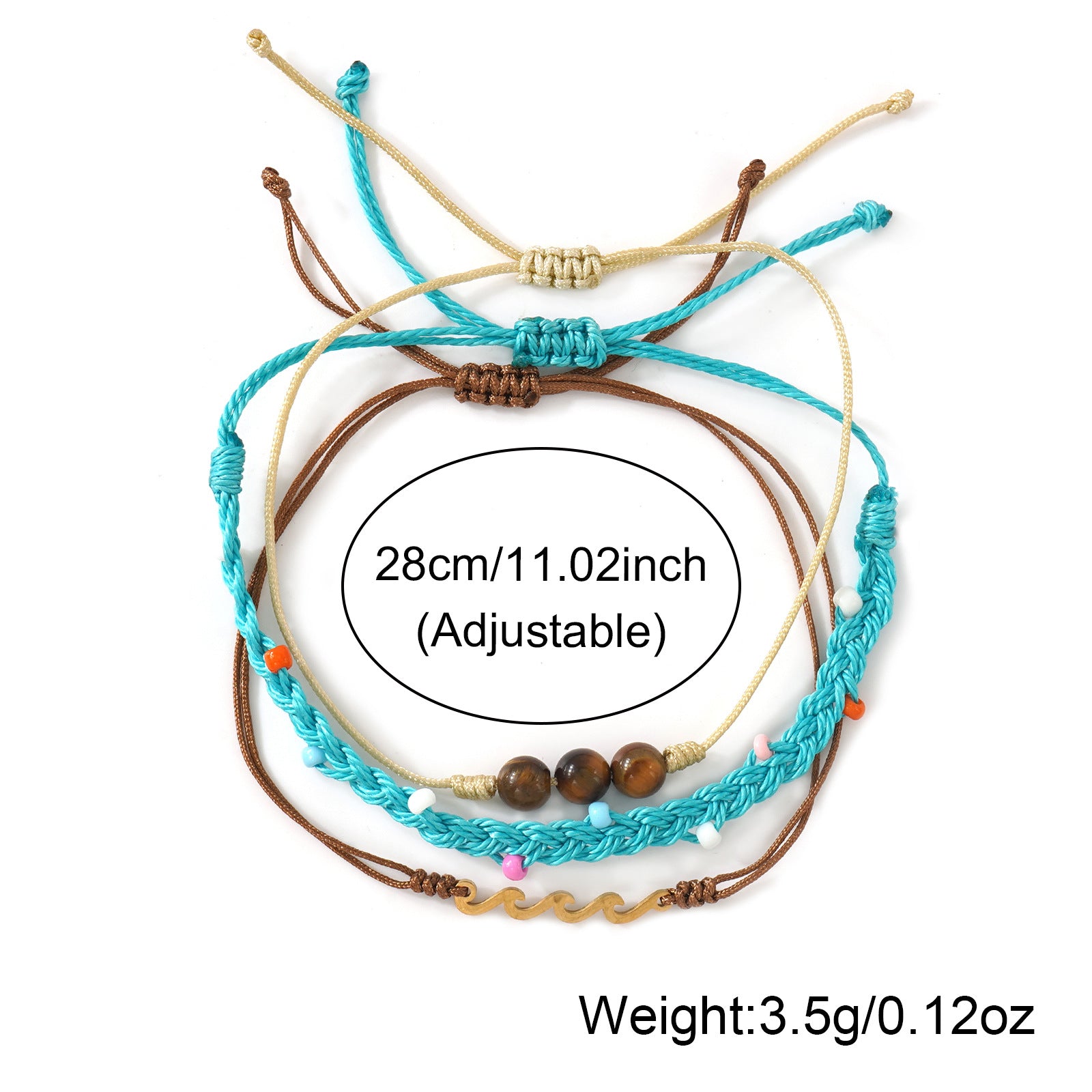 Wholesale Chic Handmade Woven Tiger Eye Stone Layered Bracelet Stainless Steel Wave Charm Blue Summer Beach Jewelry Accessory