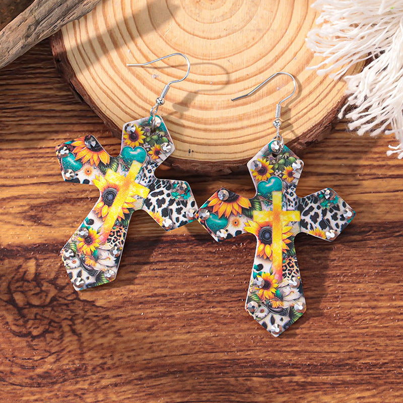 Wholesale double-layer cross leather Gothic style earrings,