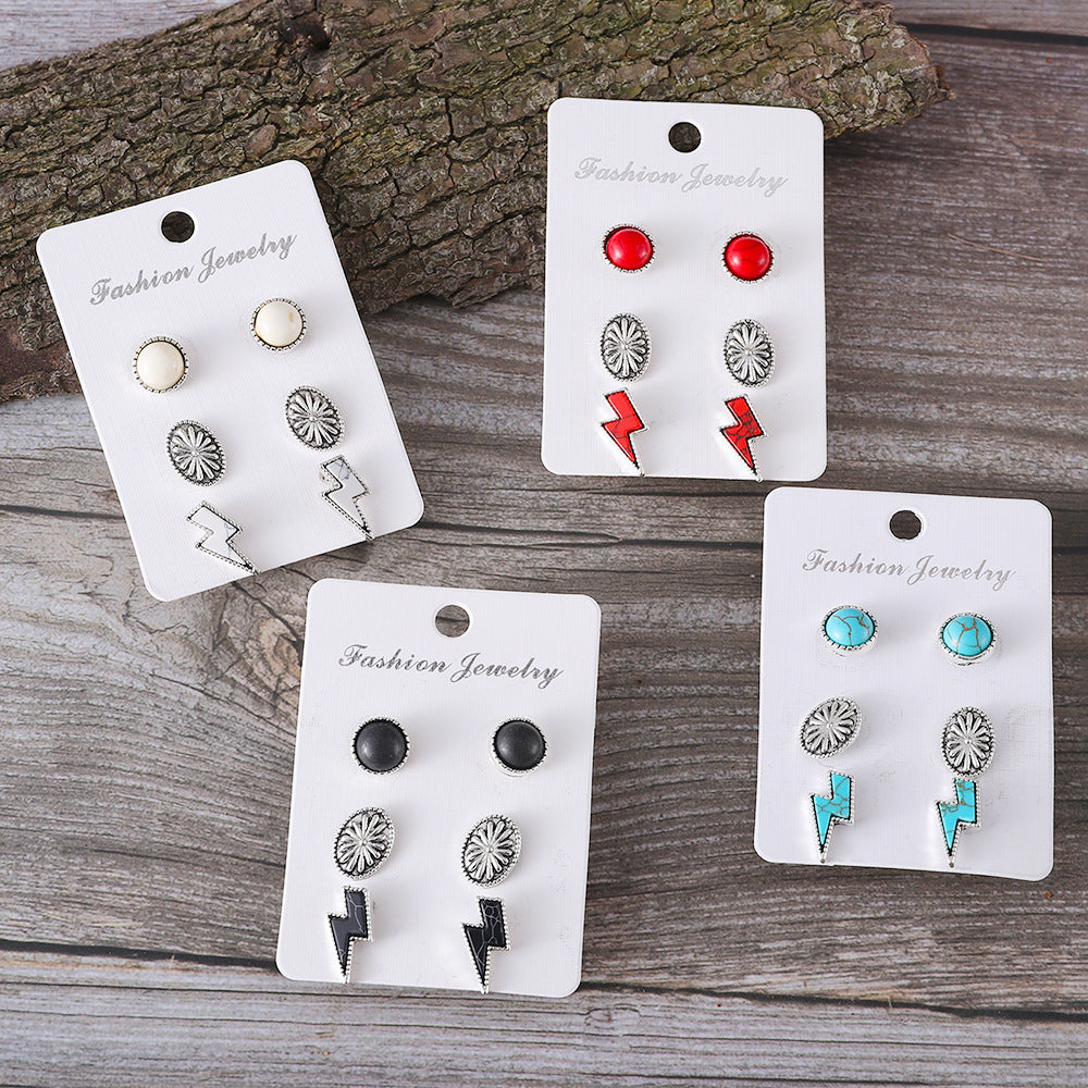 Wholesale Western wind lightning turquoise inlaid pumpkin flower stud earrings