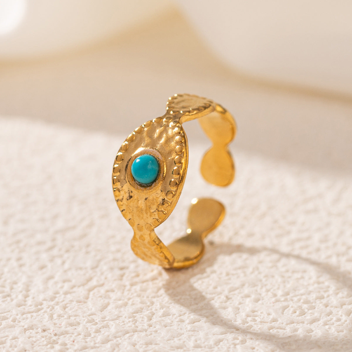 Wholesale Stainless Steel 18K Gold Open Turquoise Ring