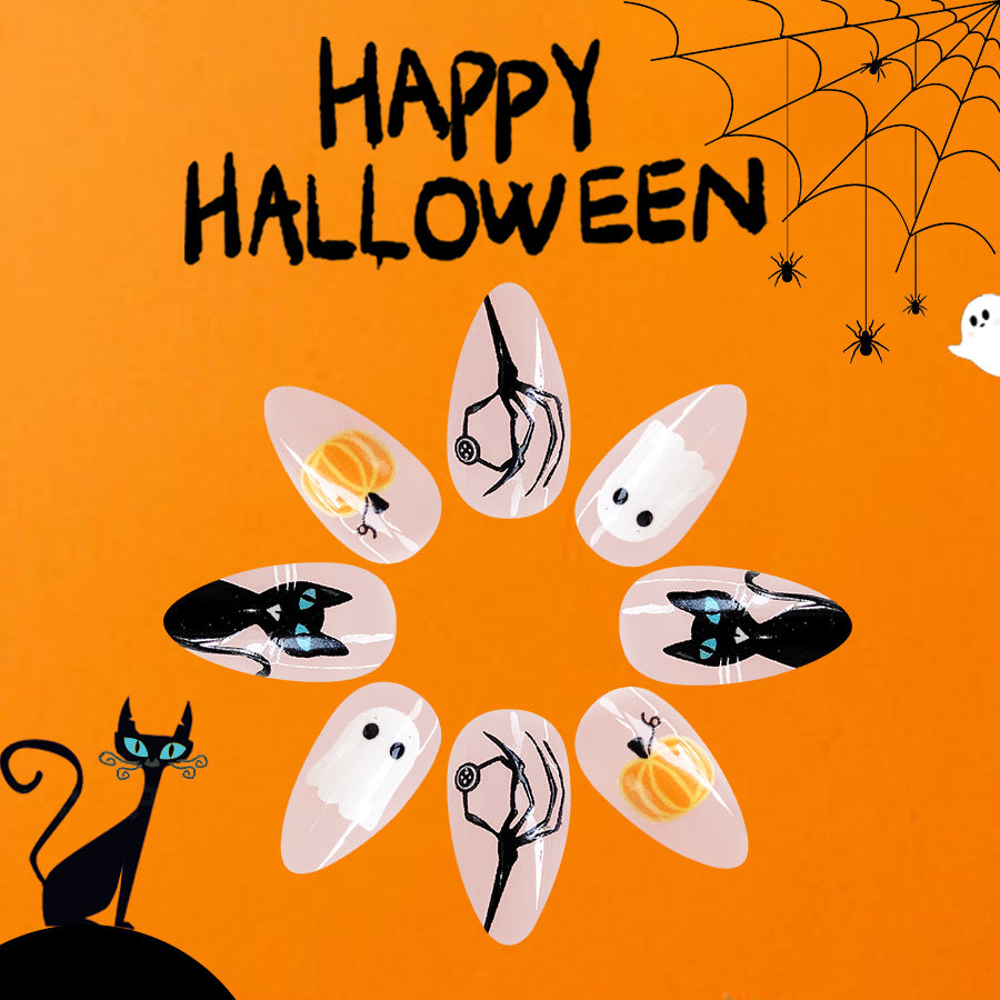 Wholesale 24 Pieces/box Halloween Ghost Pumpkin Press-on Nails Kits Nail Stickers ACC-NS-GuaiXL095
