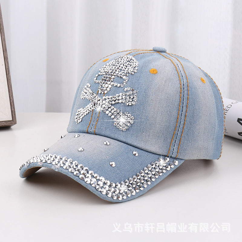 Wholesale Rhinestone Washed Denim Baseball Cap