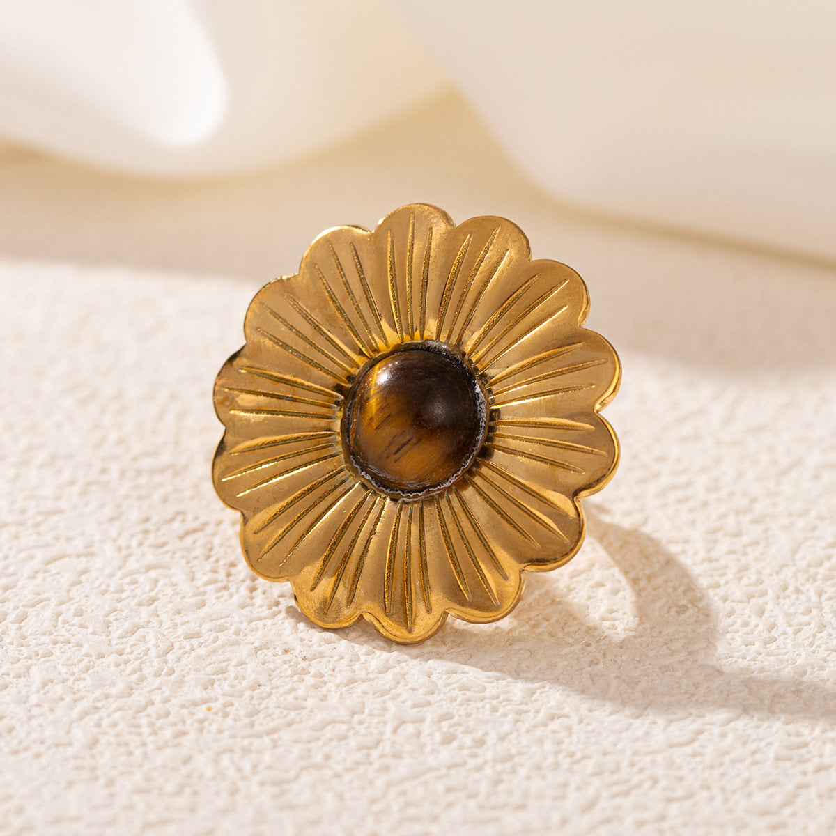 Wholesale Stainless Steel 18K Gold Open Turquoise Ring