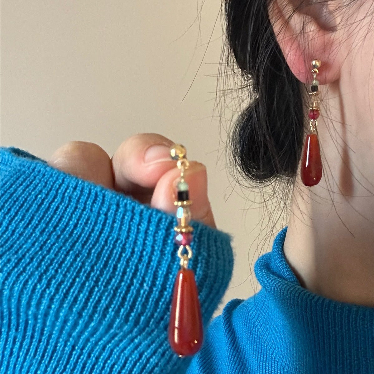 Wholesale Electroplated Resin Beaded Tassel Earrings Retro Chinese Dangle Drop Earrings for Women Party Wear