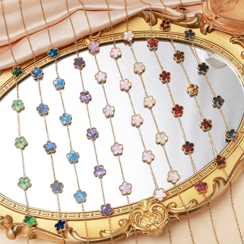 Wholesale Five Leaf Clover Pendant Necklace Pink Gradient Stainless Steel Jewelry Accessory
