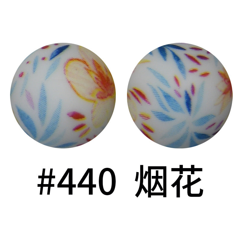 Wholesale 50pcs 15mm Western Style Leopard Skull Color Aztec Printed Silicone Balls Beads ACC-BDS-HeSheng002