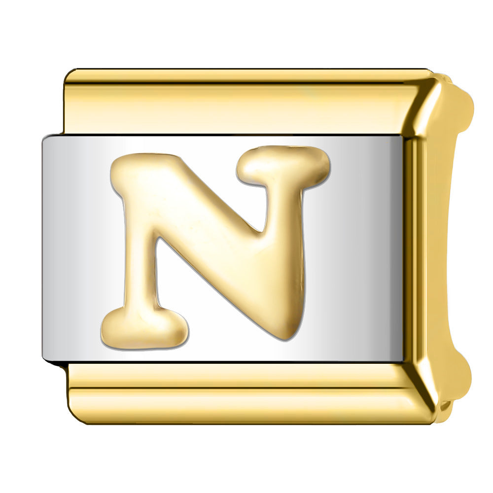 Wholesale  Italian Charm Bracelet 9mm DIY English Edge Gold Letter Series  Creative Stainless Steel Composable Bracelet