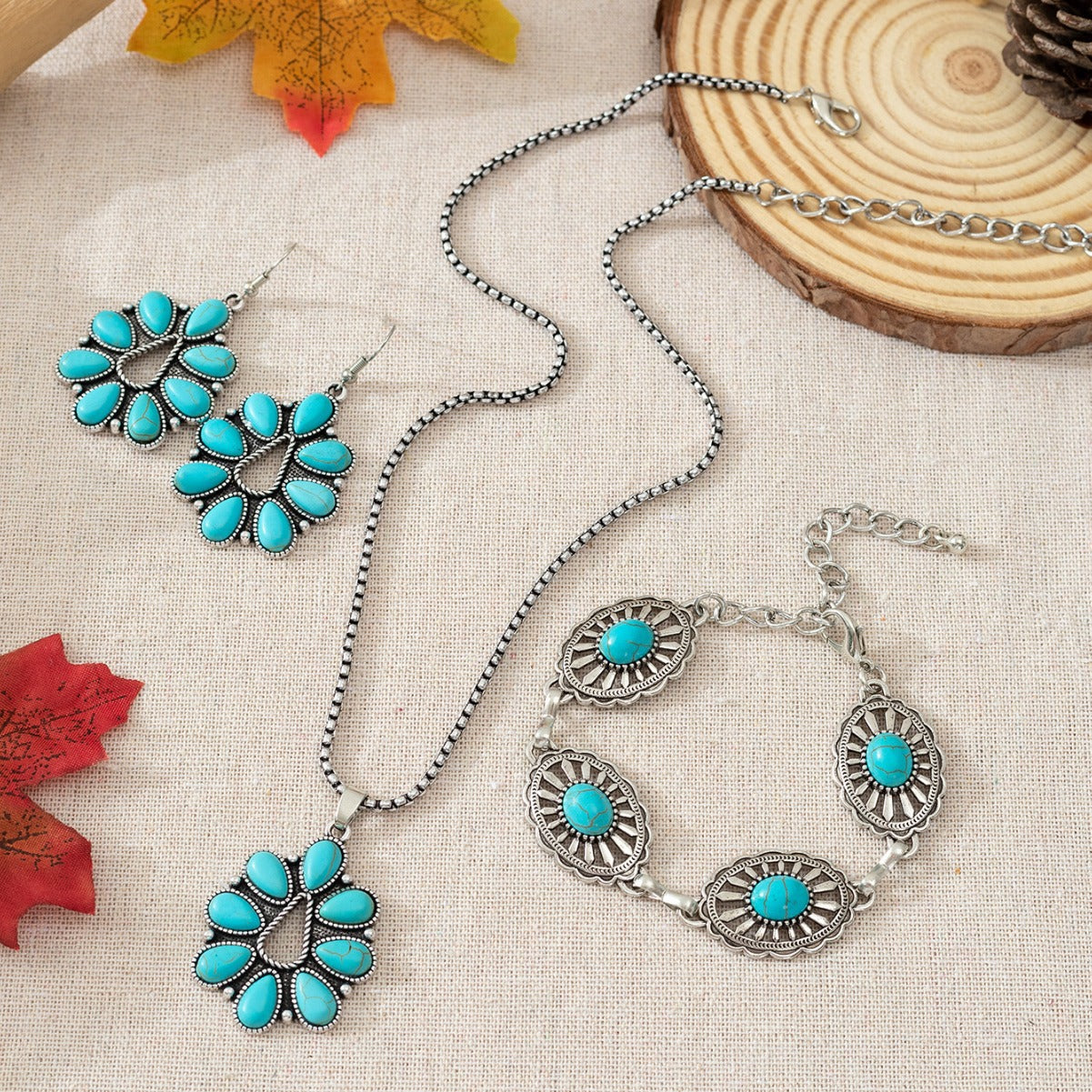 Wholesale Bohemian Vintage Turquoise Teardrop Necklace Earrings Bracelet ACC-NE-Gaoz002