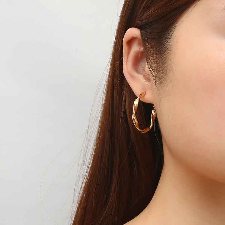 Wholesale Irregular Twisted Wire C Shape Stainless Steel Earrings ACC-ES-MuShan013