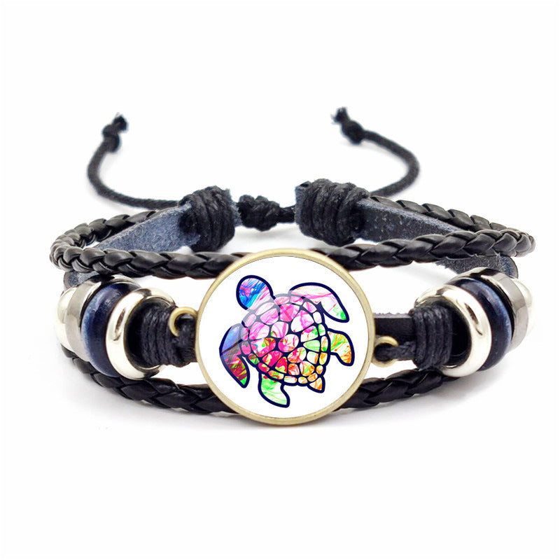 Wholesale Rendering Color Turtle Bracelet Retro Woven Leather Bracelet ACC-BT-JiaYun002