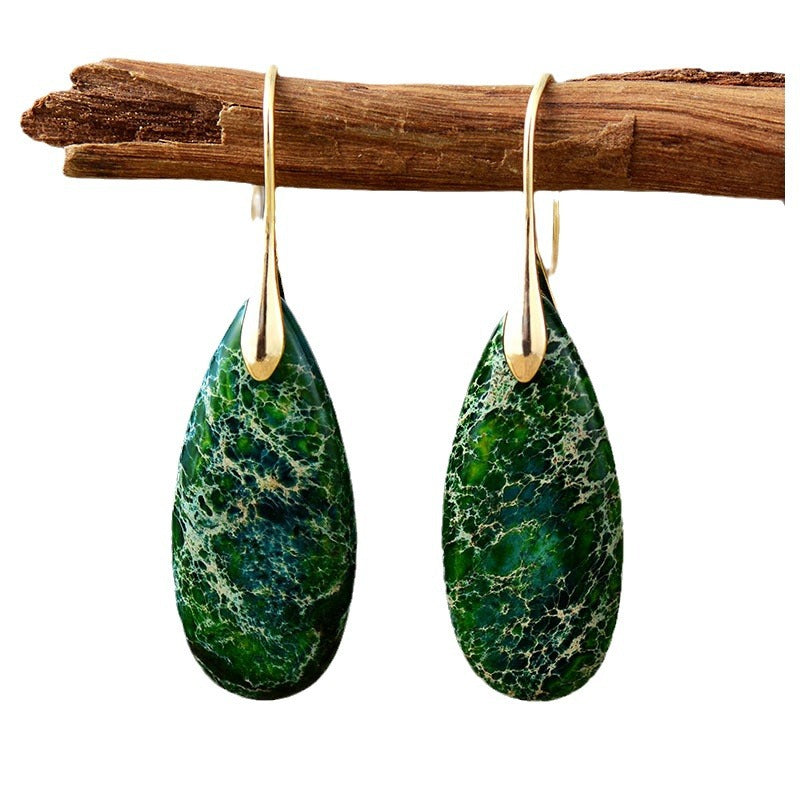Wholesale Bohemian Imperial Stone Natural Stone Water Drop Pendant Earrings ACC-ES-LZ005