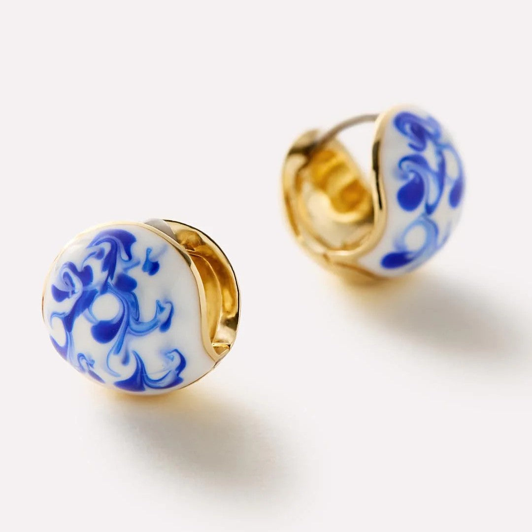 Wholesale  18K gold blue and white porcelain earrings