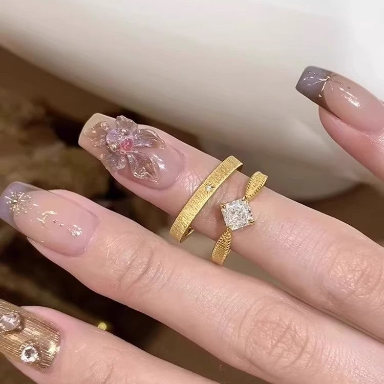 Wholesale Small square diamond star ring retro light luxury stacking ring