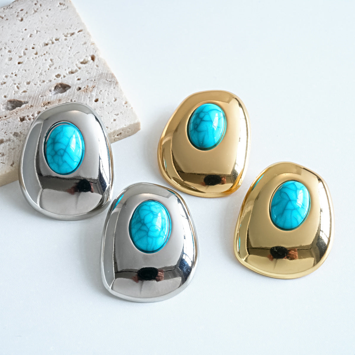 Wholesale Vintage Geometric Oval Earrings,  Silver Needle Gold Plated Iron,  Party Jewelry Accessory