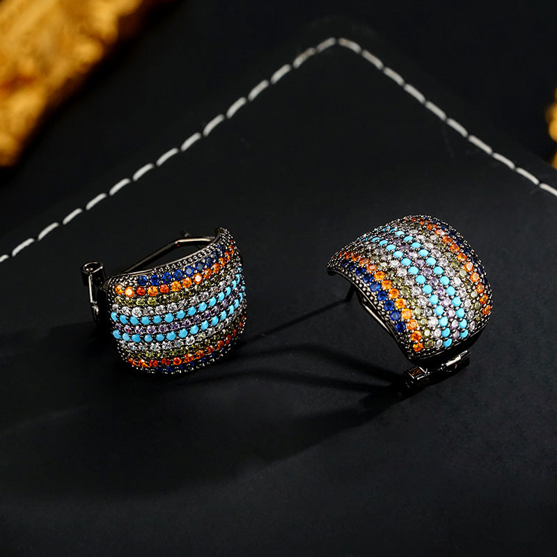 Wholesale 925 silver light luxury color micro inlaid zircon niche ear buckle simple geometric C- shaped earrings