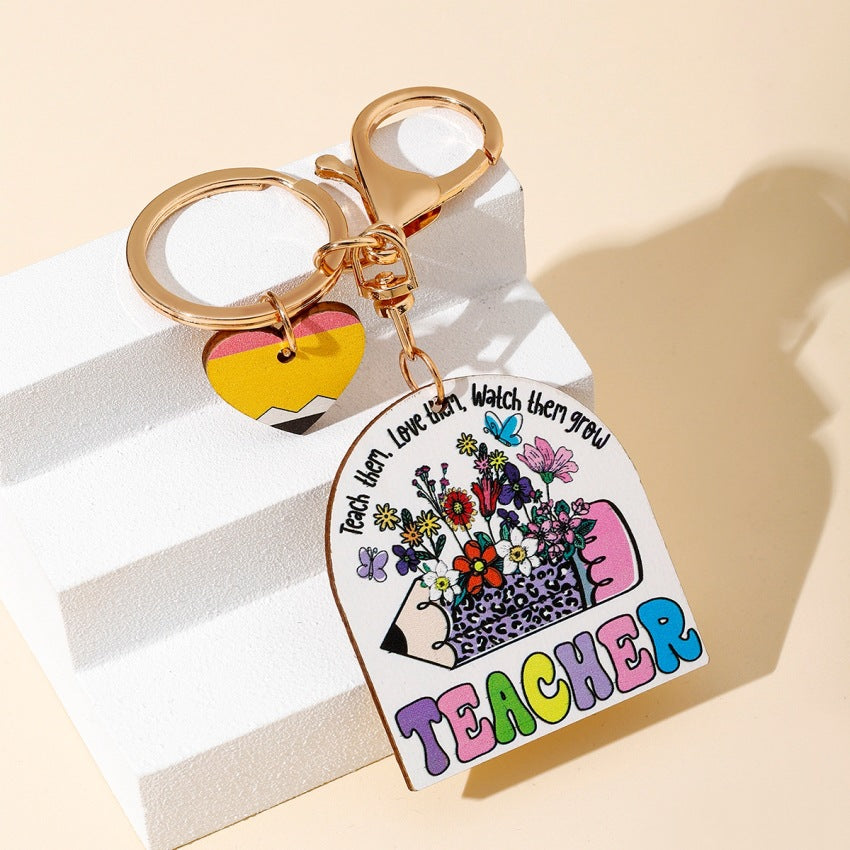 Wholesale Rainbow Modern Art Wood Keychain Pendant - Decorative Gift for Teachers