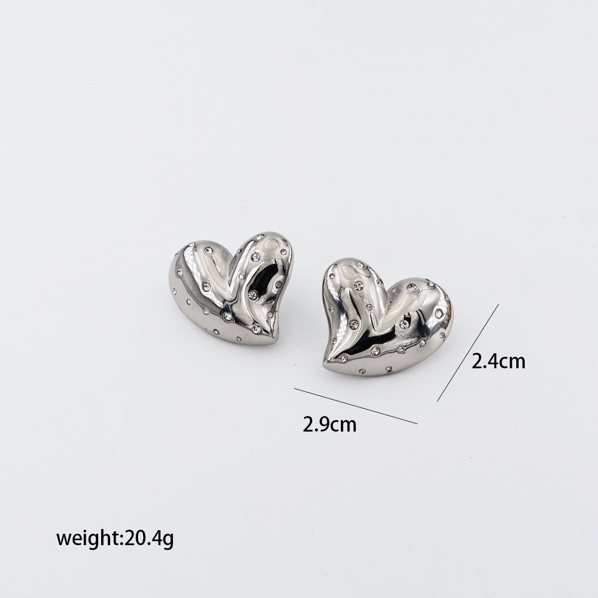 Wholesale  stainless steel heart inlaid zirconium heavy-duty earrings