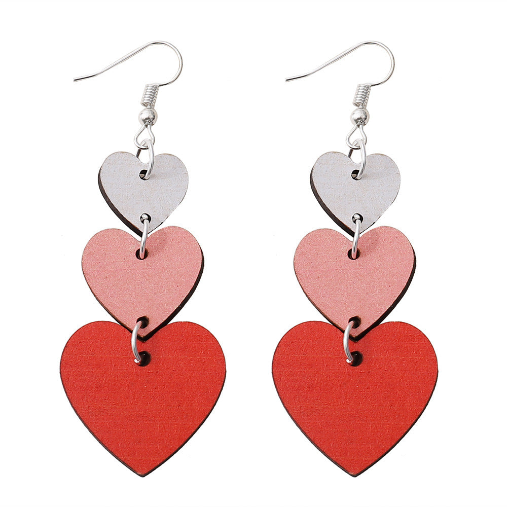 Wholesale Valentine's Day heart-shaped gradient color double-sided wooden earrings