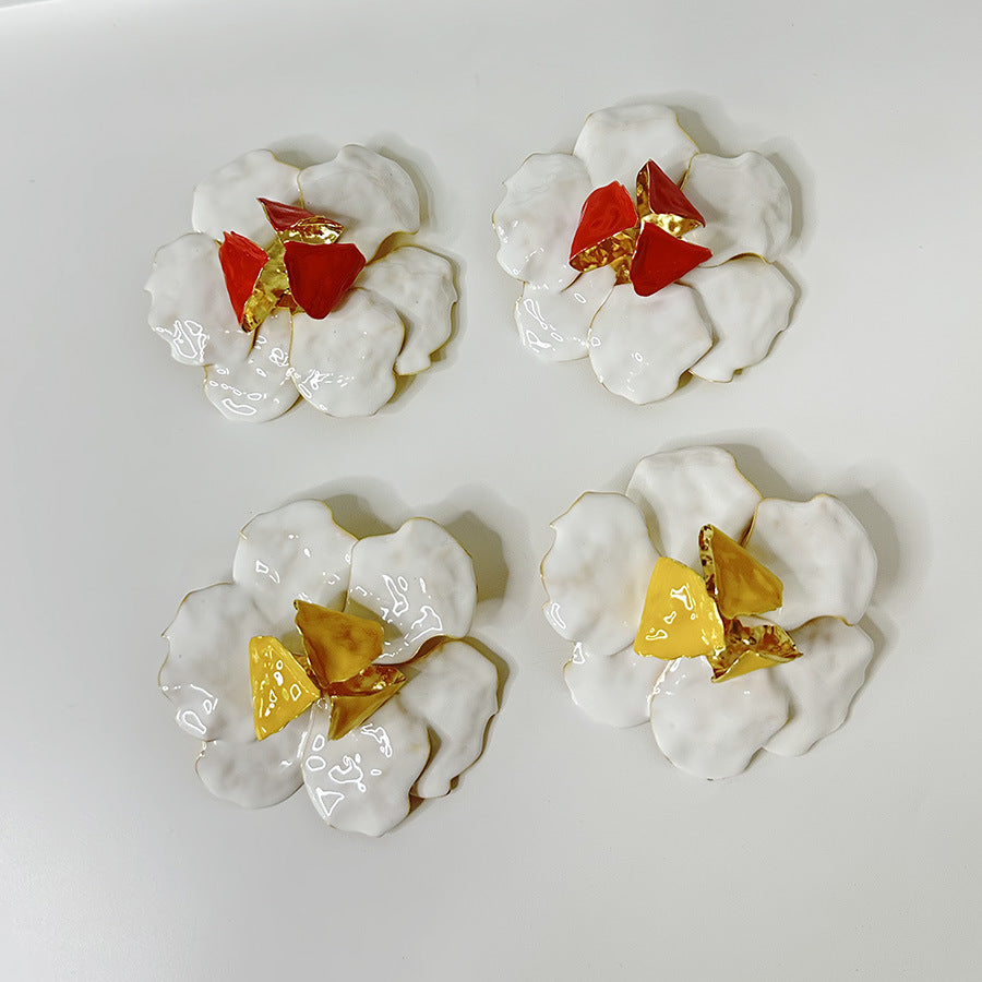 Wholesale  Retro Oil Drop Metal Three-dimensional Flower Large Earrings