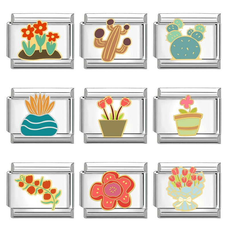 Wholesale Italian Charm Bracelet 9mm DIY Splicing Creative Flower Plant Stainless Steel Composable Bracelet