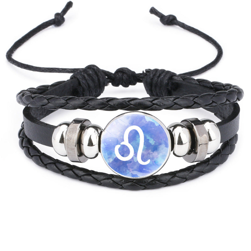 Wholesale  accessories twelve constellation handmade beaded rope leather bracelet