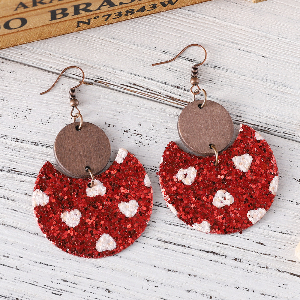 Wholesale Leather Valentine' s Day heart-shaped sequin earrings
