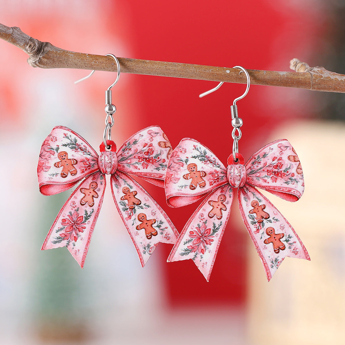 Wholesale Christmas gingerbread man flower Christmas tree bow pendant earrings