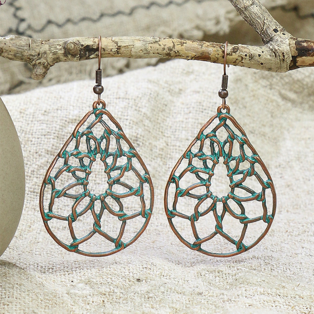 Wholesale Retro Ethnic Style Double Layer Turquoise Stud Earrings Tassel Earrings ACC-ES-MoMo008