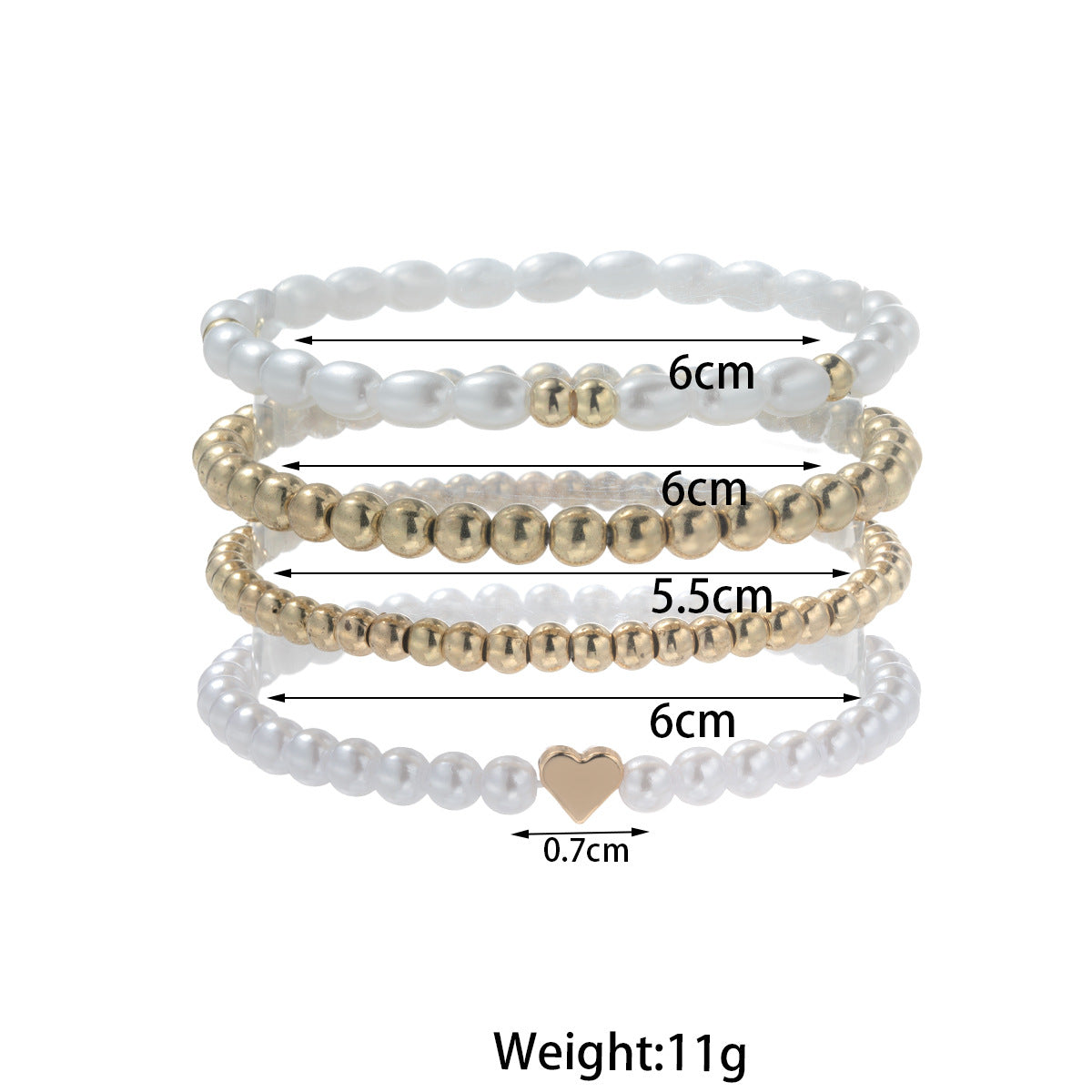 Wholesale Pearl Heart CCB Beaded Elastic Bracelet Four-piece Jewelry Set
