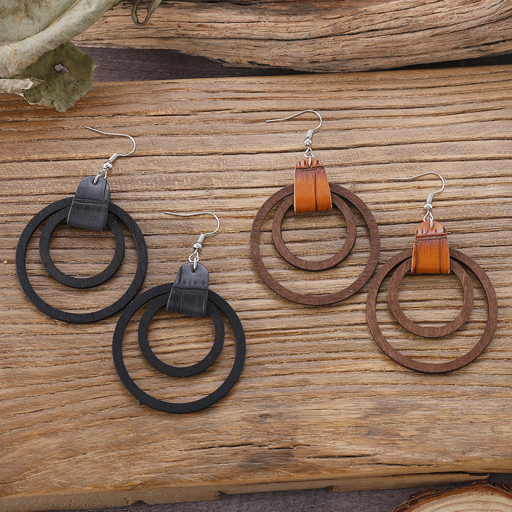 Wholesale Bohemian Double Ring Pendant Earrings