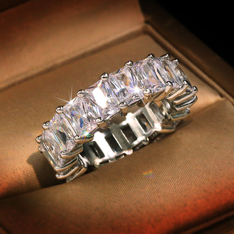 Wholesale full diamond inlaid personality rectangular zircon ring