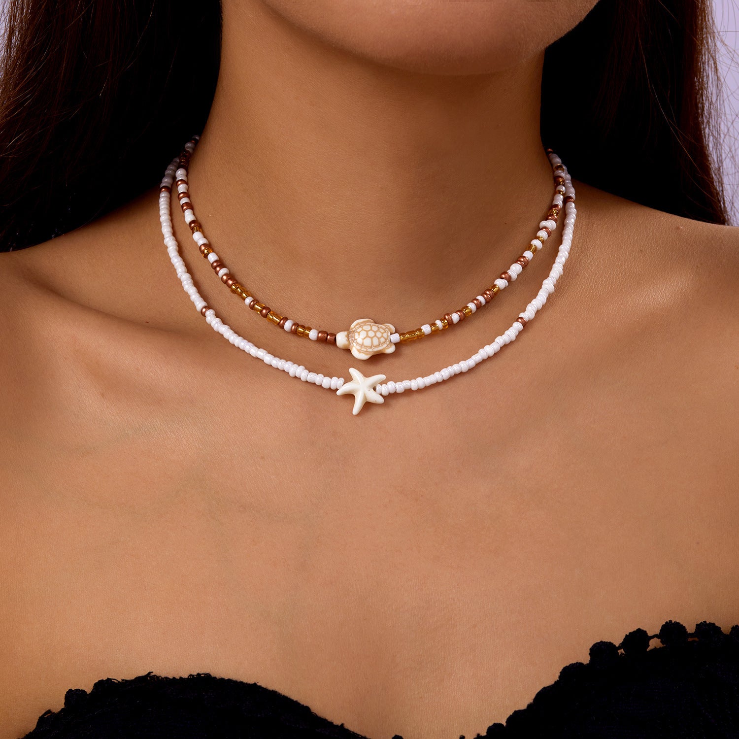 Wholesale Beach Shell Necklace Shell Double Layer Overlapping Necklace Clavicle Chain