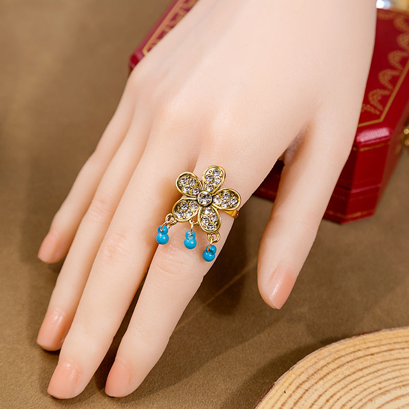 Wholesale  Exaggerated Crystal Jewelry suit Vintage Bohemian Style Ring Earrings Necklace Three-piece Set