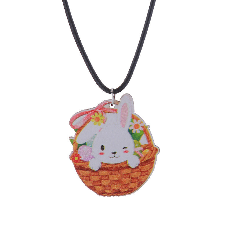 Wholesale Easter Earrings Rabbit Flower Basket Print Wooden Earrings