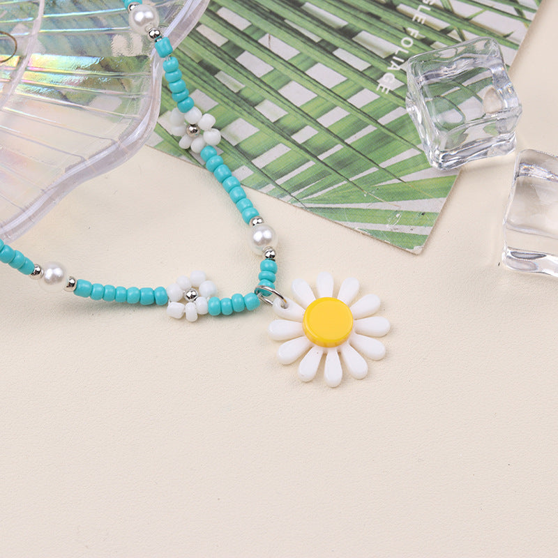 Wholesale  color flower anklet small fresh stitching daisy retro anklets