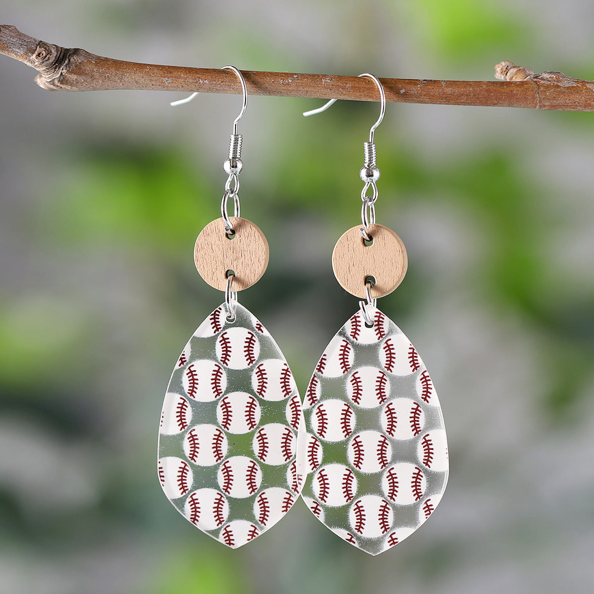 Wholesale Sports style yellow and white baseball softball water drop stitching earrings