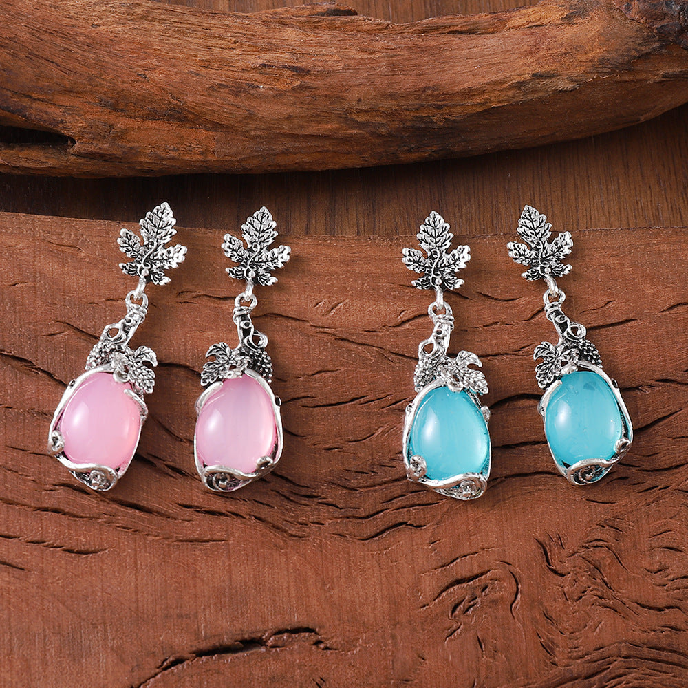 Wholesale  Grapevine Leaf Inlaid Opal Pendant Earrings