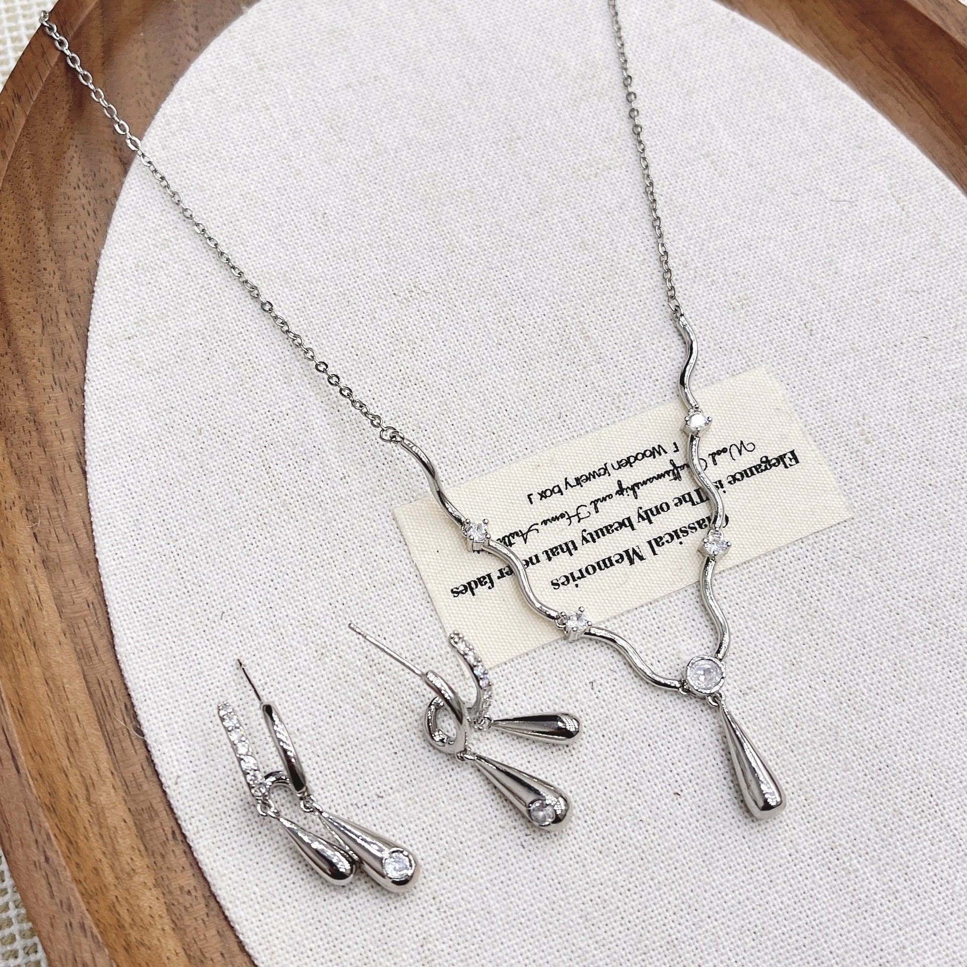 Wholesale silver Wave Water Drop Pendant Necklace Earrings