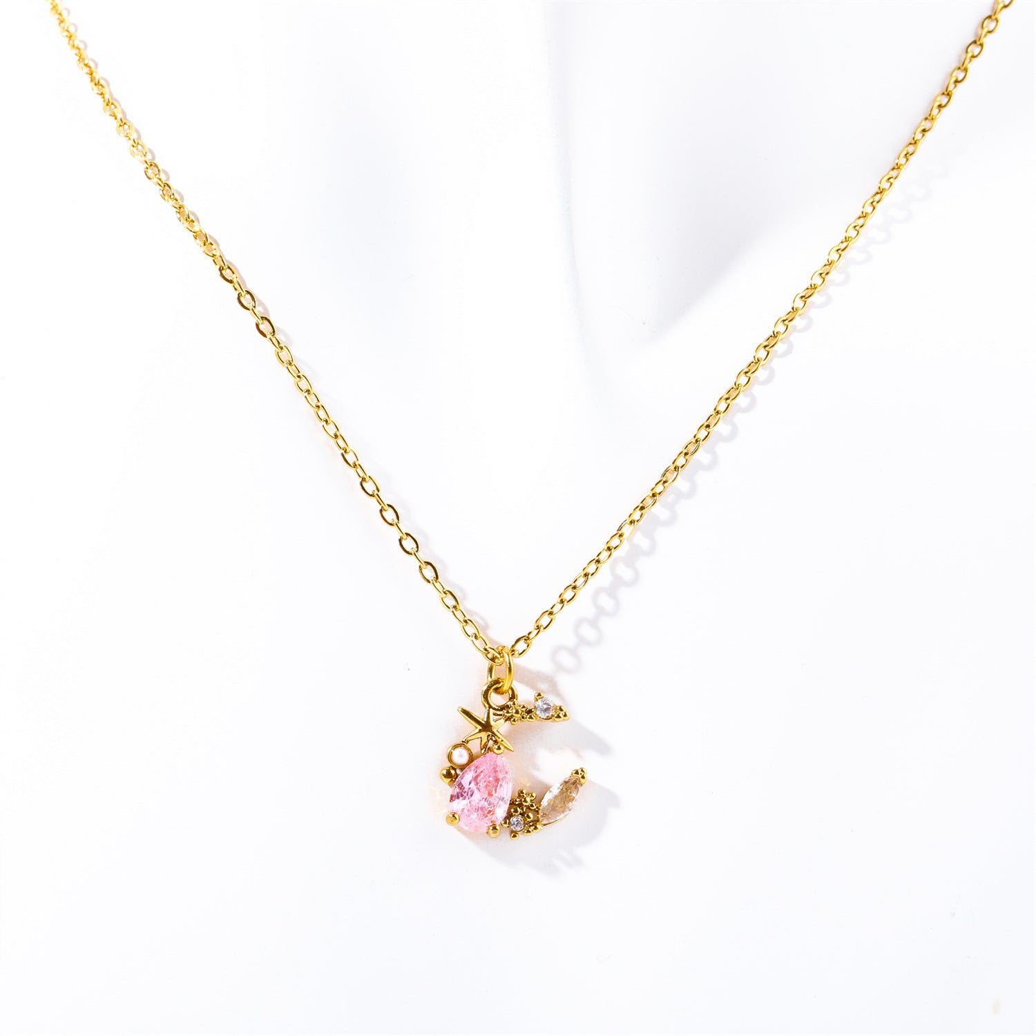 Wholesale 18k Gold Plated Wind Cherry Moon Planet Butterfly Copper Necklace