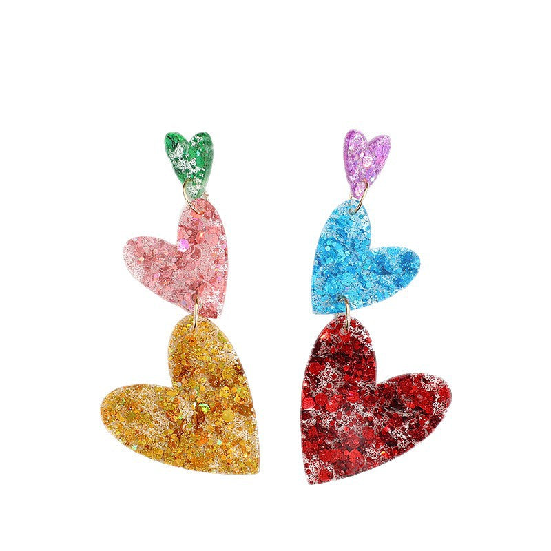 Wholesale Gradient Sequin Heart Acrylic Earrings,  Sweet Style - Fashion Jewelry Accessory for Gift or Boutique Resale