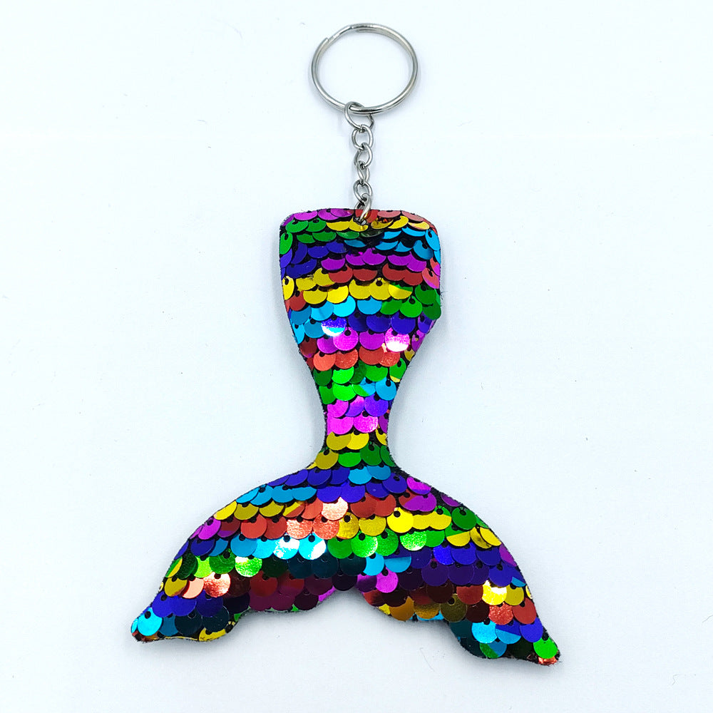 Wholesale single sided fish scale sequin keychain bag pendant fishtail key accessories ACC-KC-DY004