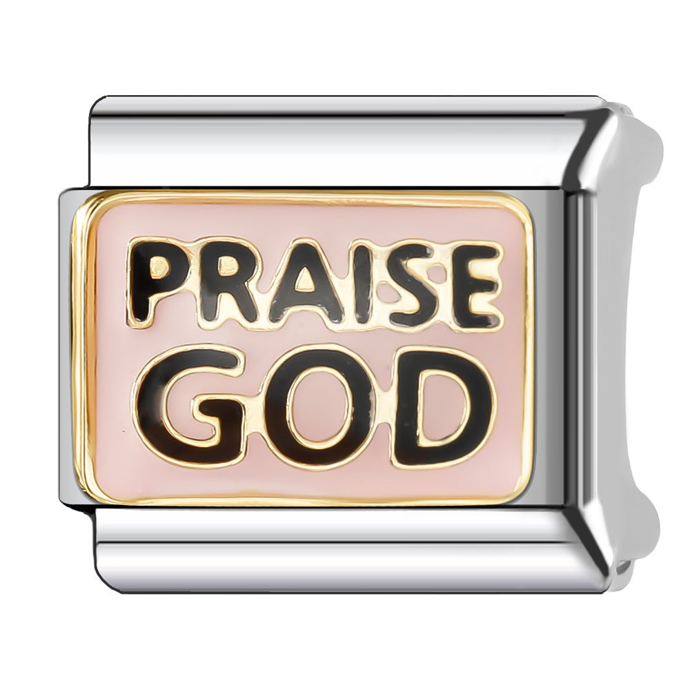 Wholesale Italian Charm Bracelet 9mm DIY Splicing English Series Cute Cartoon Stainless Steel Composable Bracelet