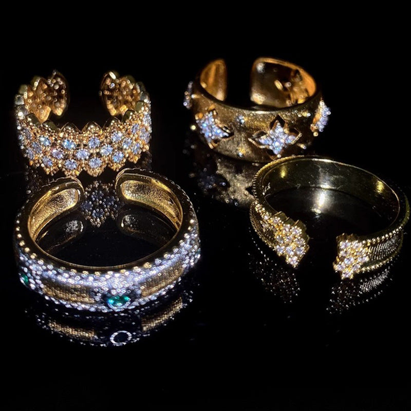 Wholesale Antique Style Retro Heavy Industry Ring Gold Plated 18k Brushed Diamond Vintage Ring Gold Plated Rings ACC-RS-YaoFeng001