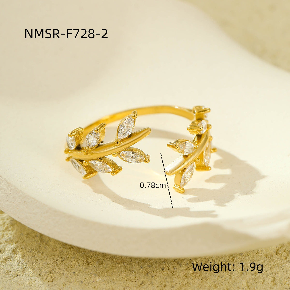 Wholesale  Leaf Stainless Steel Open Ring Plated with 18K Gold Hand Jewelry